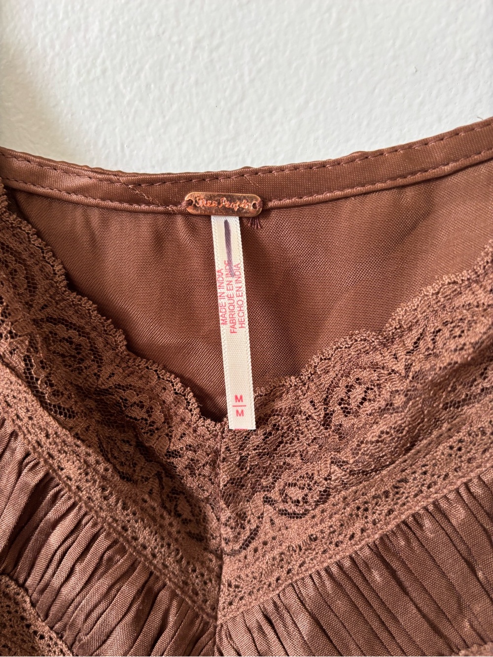 Free People Chocolate Brown Satin Lace Trim Slip Dress - Picture 4 of 12